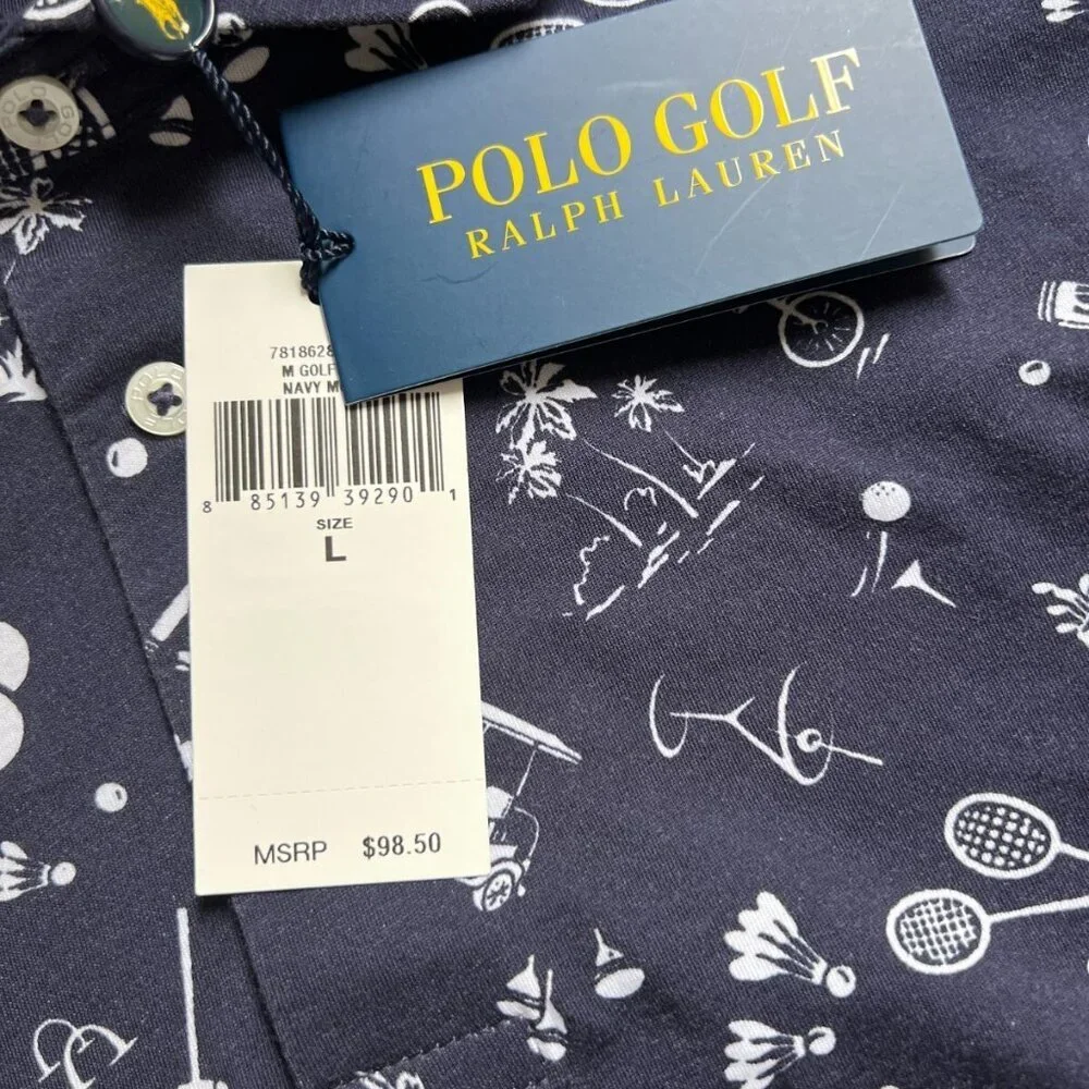 NWT Polo Golf Ralph Lauren Men Classic Fit Print Jersey Polo Shirt Size L